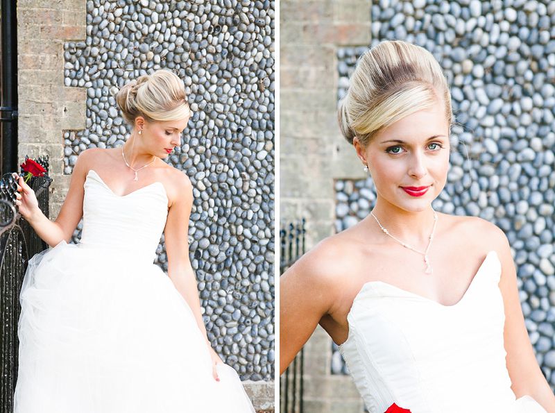 Wedding accessories, outside bridal shoot, bride with dog, bassett hound, red lips, vintage looks (30)