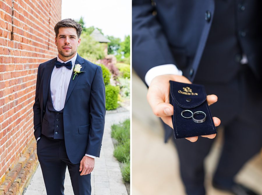 Southwood Hall wedding with groom holding wedding rings