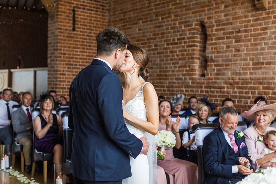 Southwood Hall wedding bride and groom first kiss