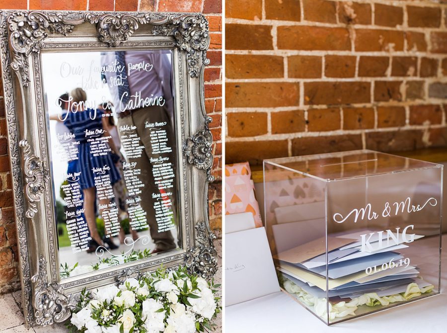 Southwood Hall wedding table names on mirror